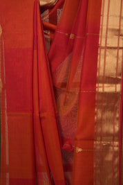 Two Tone Red Orange Maheshwari Saree - SRTTROMS1009