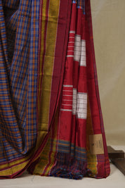 Blue Orange Mixed Cotton Ilkal Saree - SRBOMCIS936