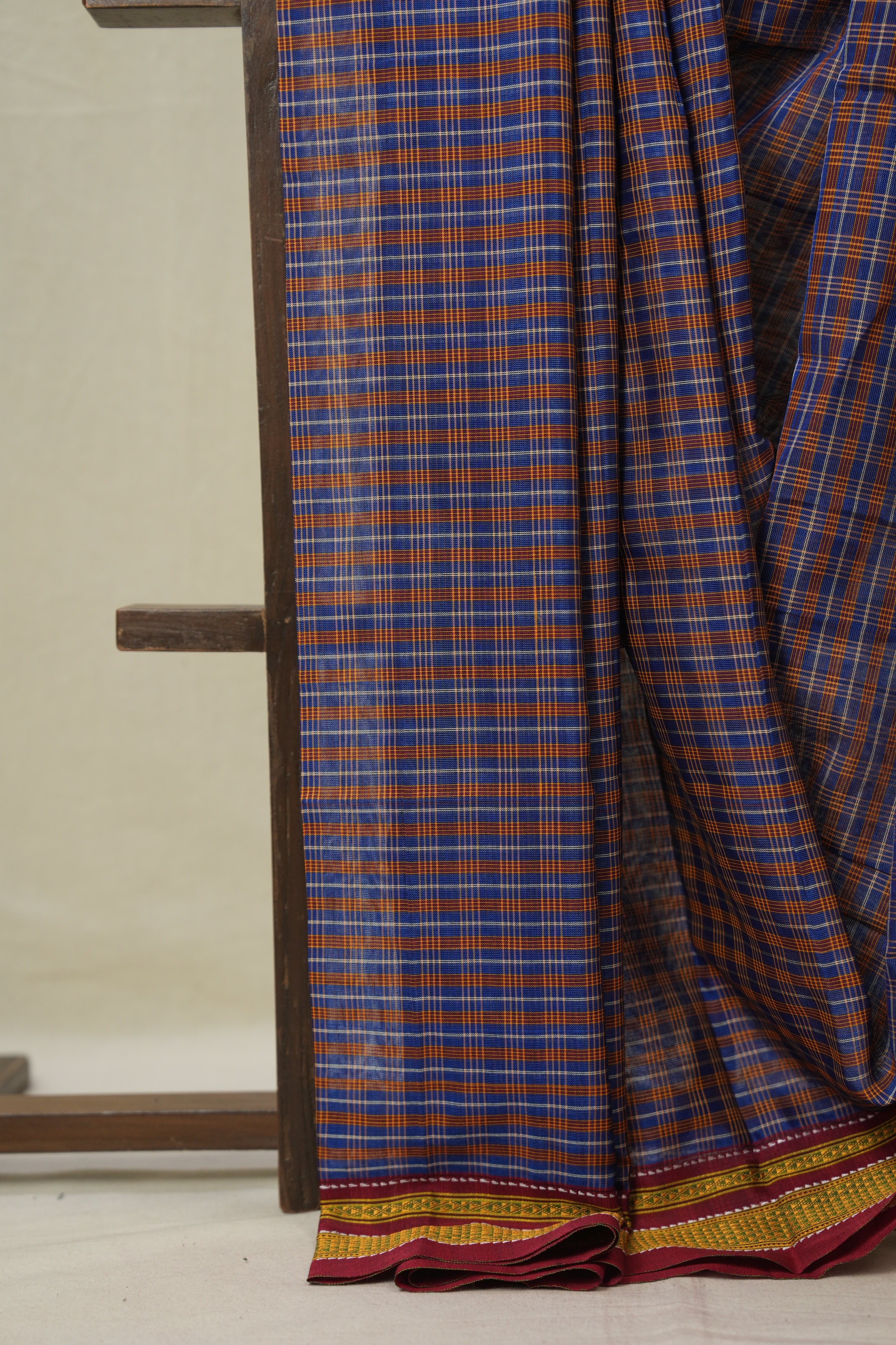 Blue Orange Mixed Cotton Ilkal Saree - SRBOMCIS935