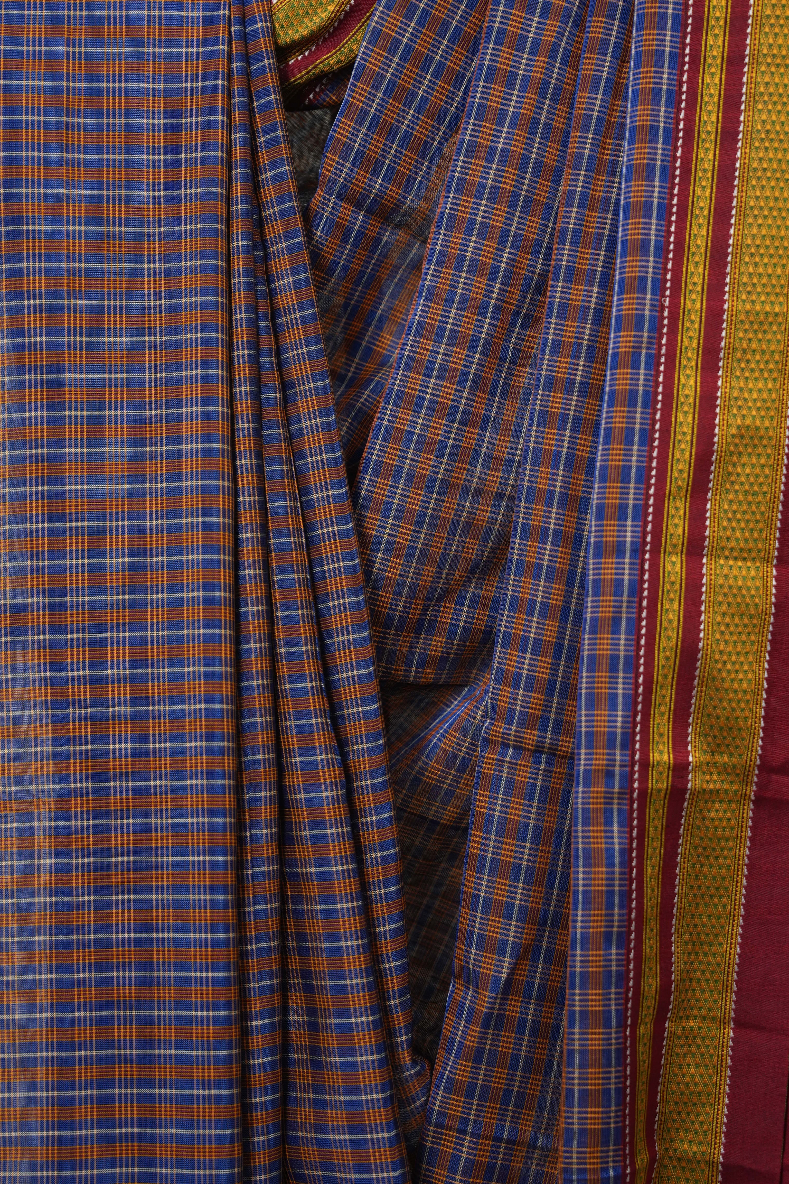 Blue Orange Mixed Cotton Ilkal Saree - SRBOMCIS936