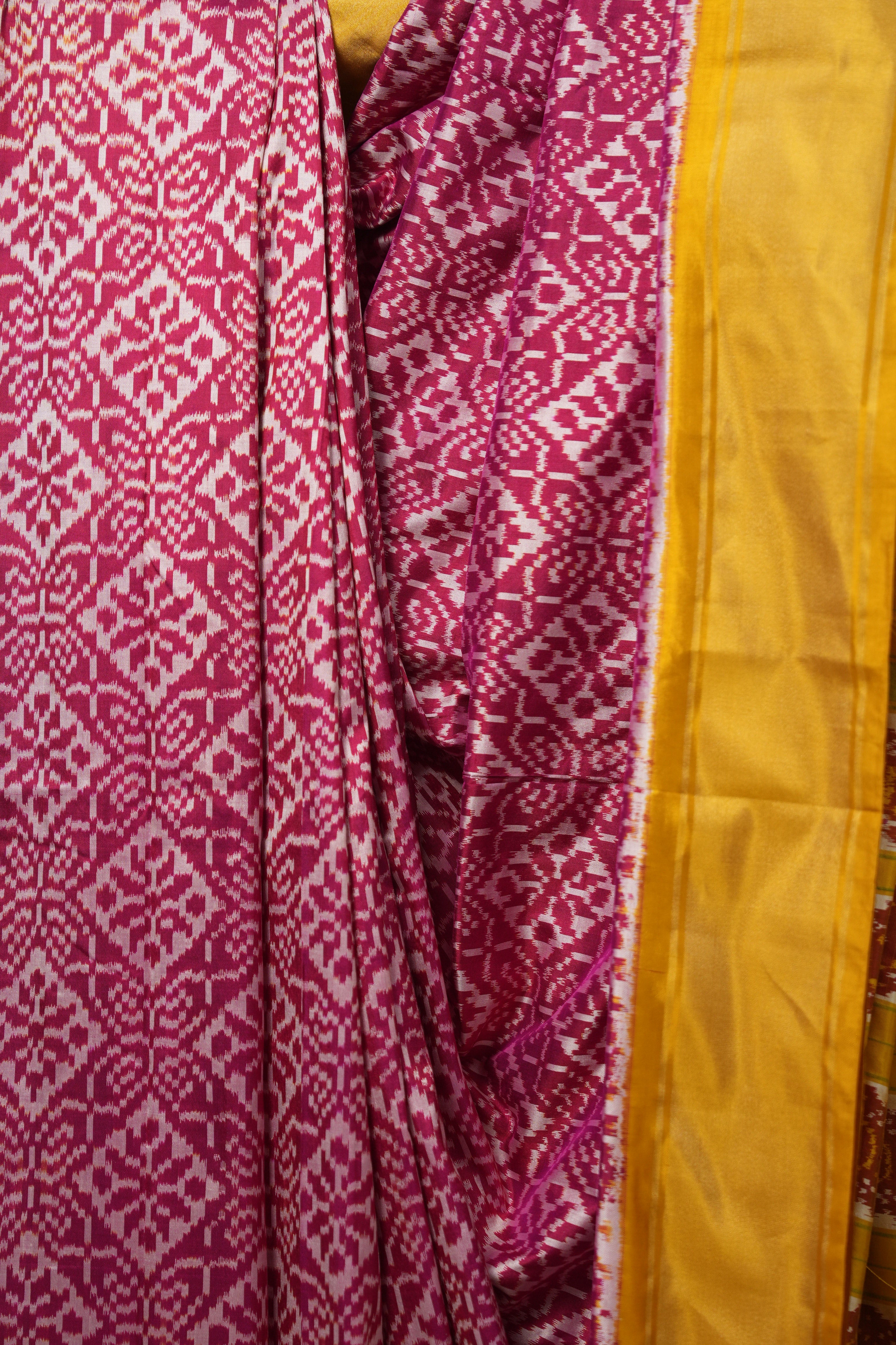 Yellow Maroon Pochampalli Silk Ikat Saree - SRYMPSIS271