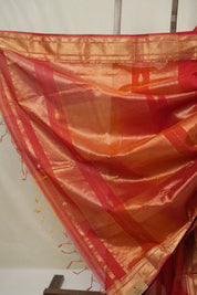 Two Tone Red Orange Maheshwari Saree - SRTTROMS1009