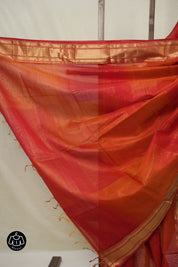 Two Tone Red Orange Maheshwari Saree - SRTTROMS1009