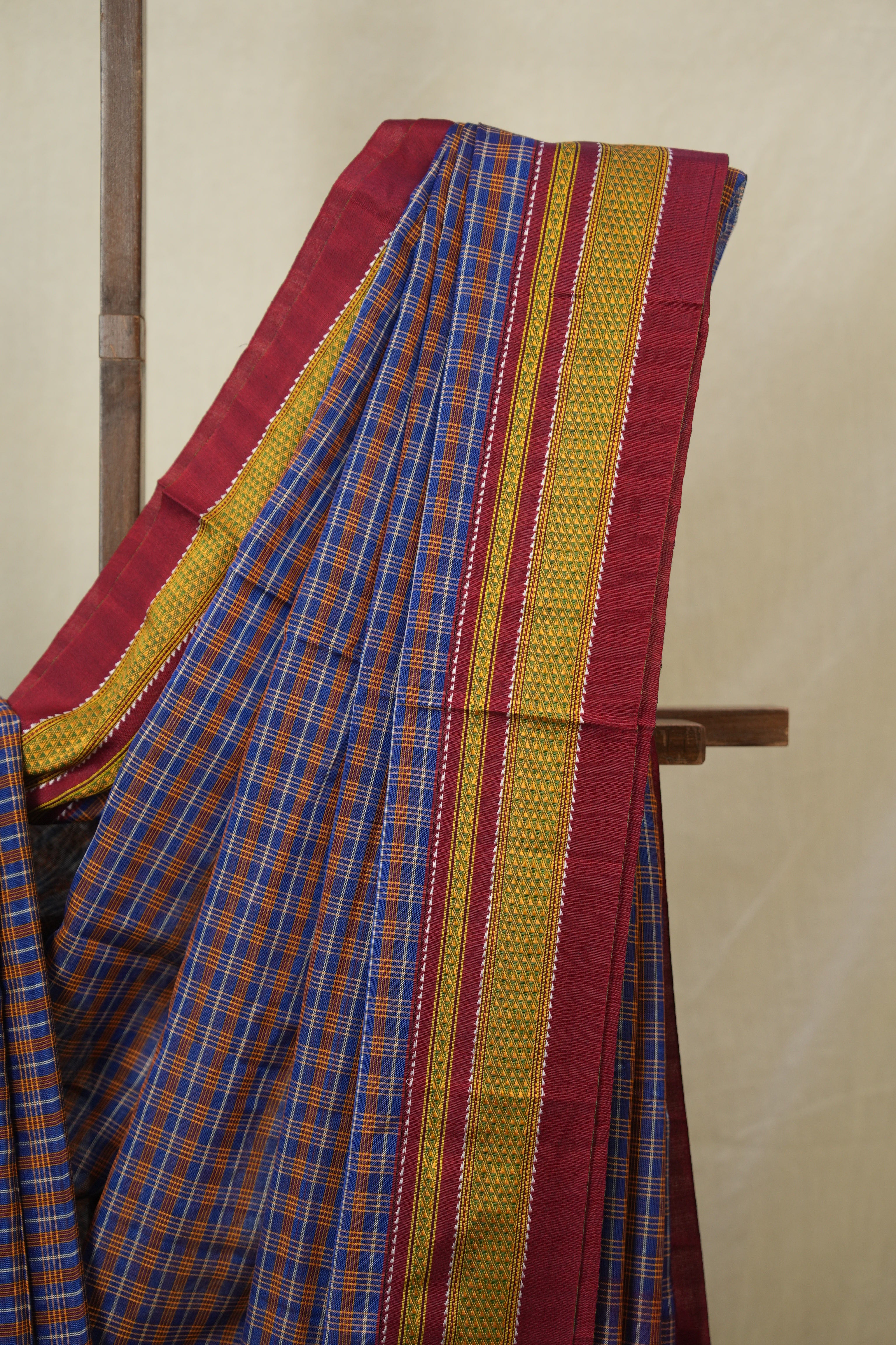 Blue Orange Mixed Cotton Ilkal Saree - SRBOMCIS936