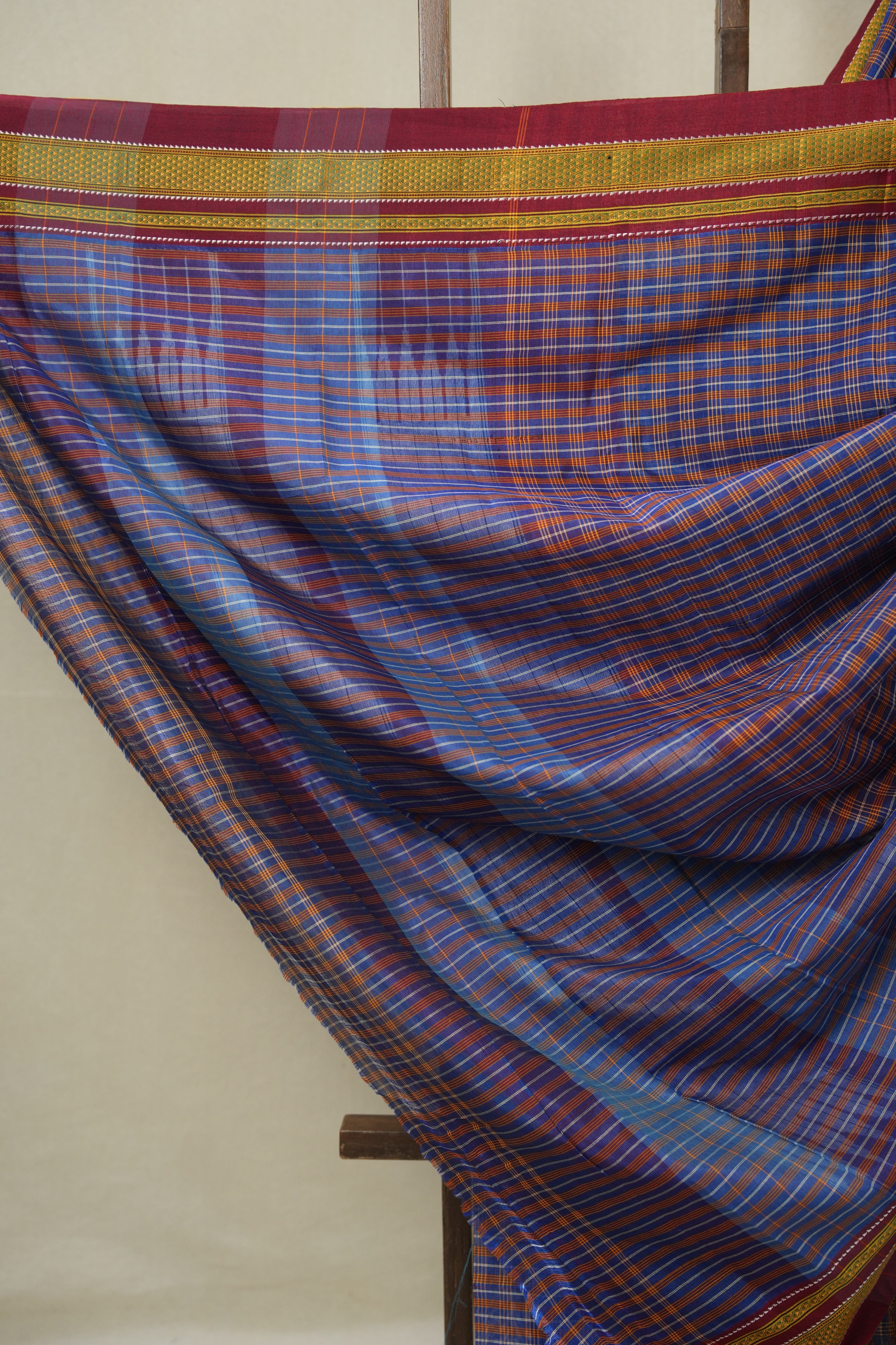 Blue Orange Mixed Cotton Ilkal Saree - SRBOMCIS936