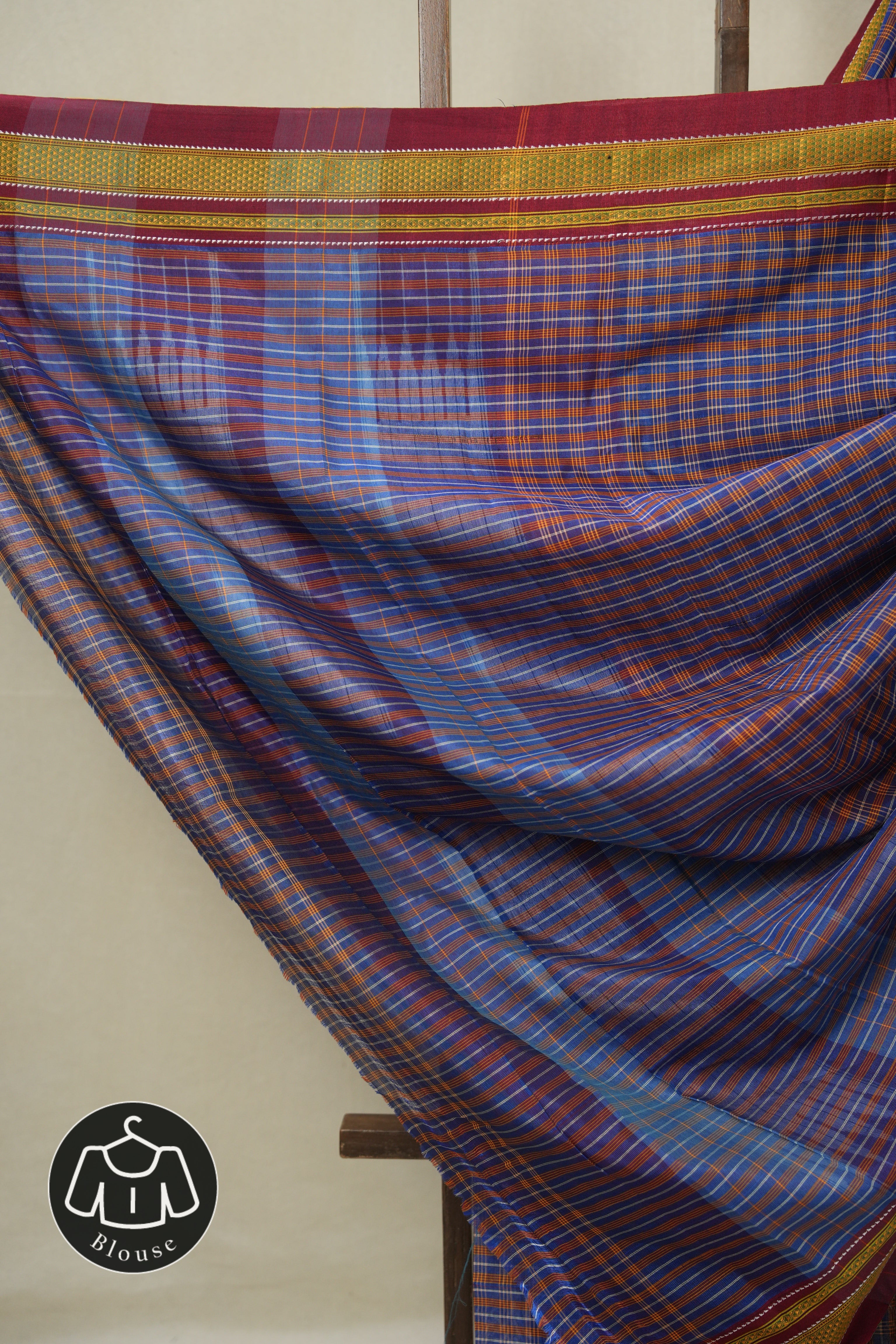 Blue Orange Mixed Cotton Ilkal Saree - SRBOMCIS936