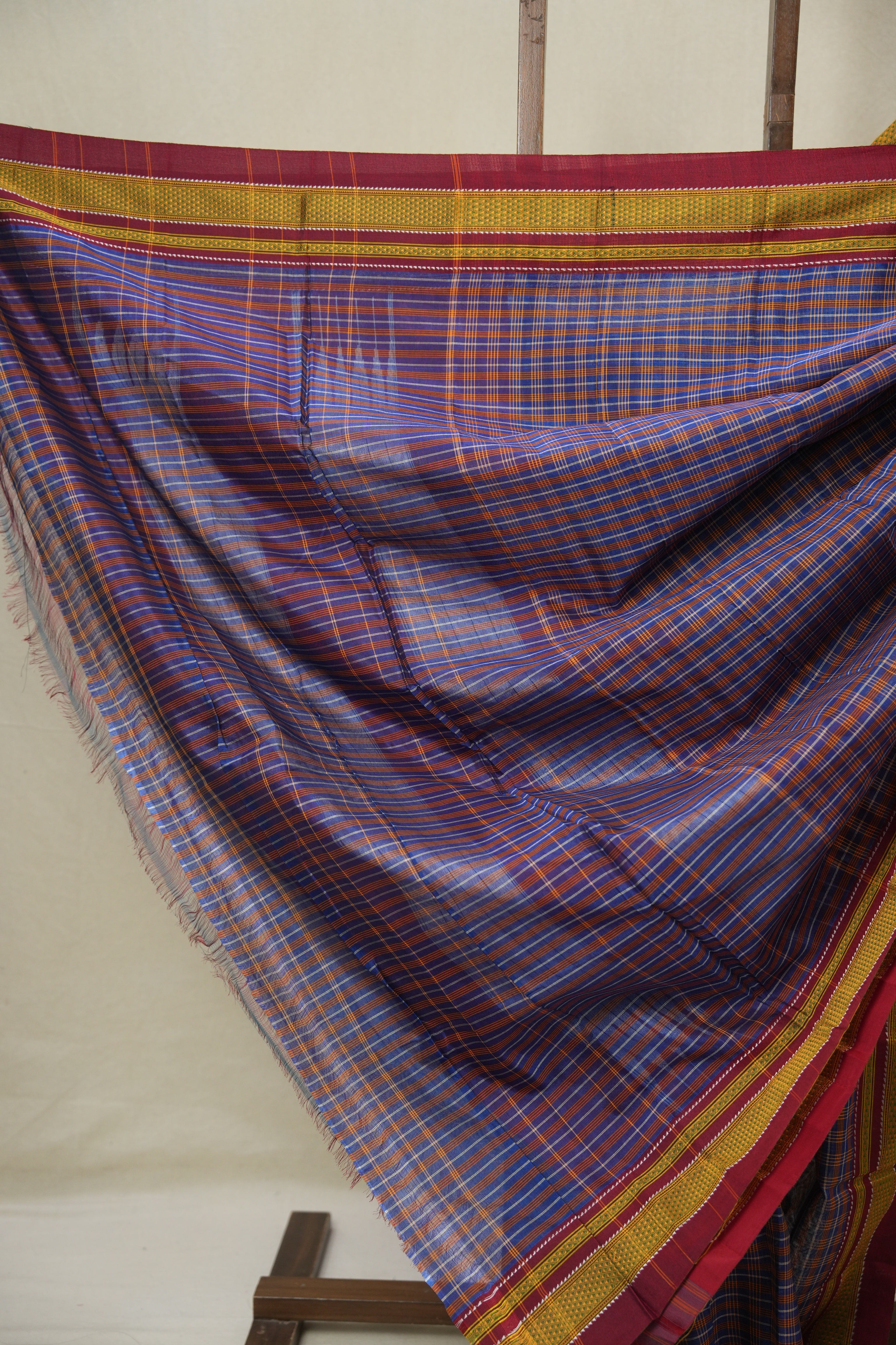 Blue Orange Mixed Cotton Ilkal Saree - SRBOMCIS935
