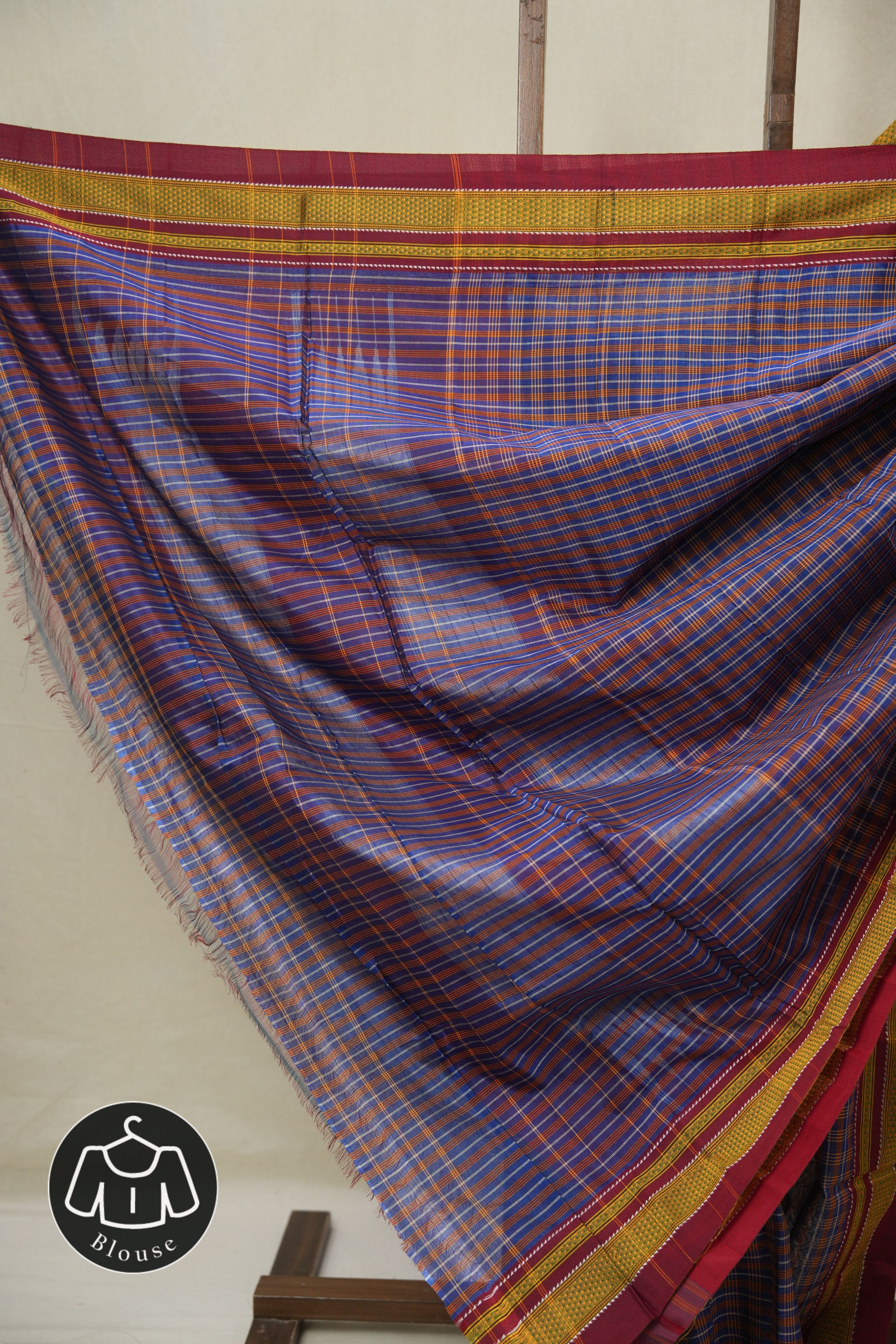 Blue Orange Mixed Cotton Ilkal Saree - SRBOMCIS935