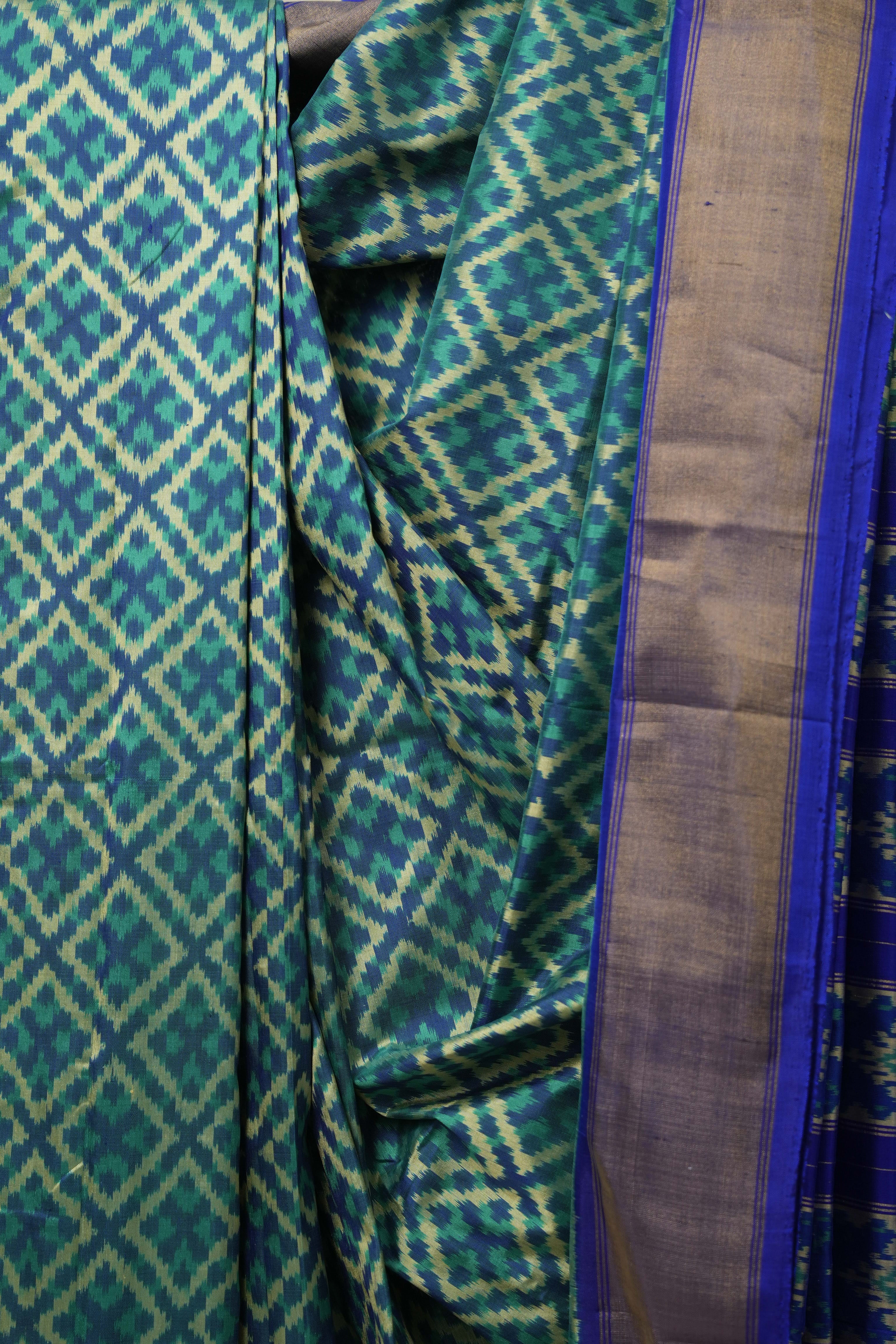 Blue Green Pochampalli Silk Ikat Saree - SRBGPSIS270