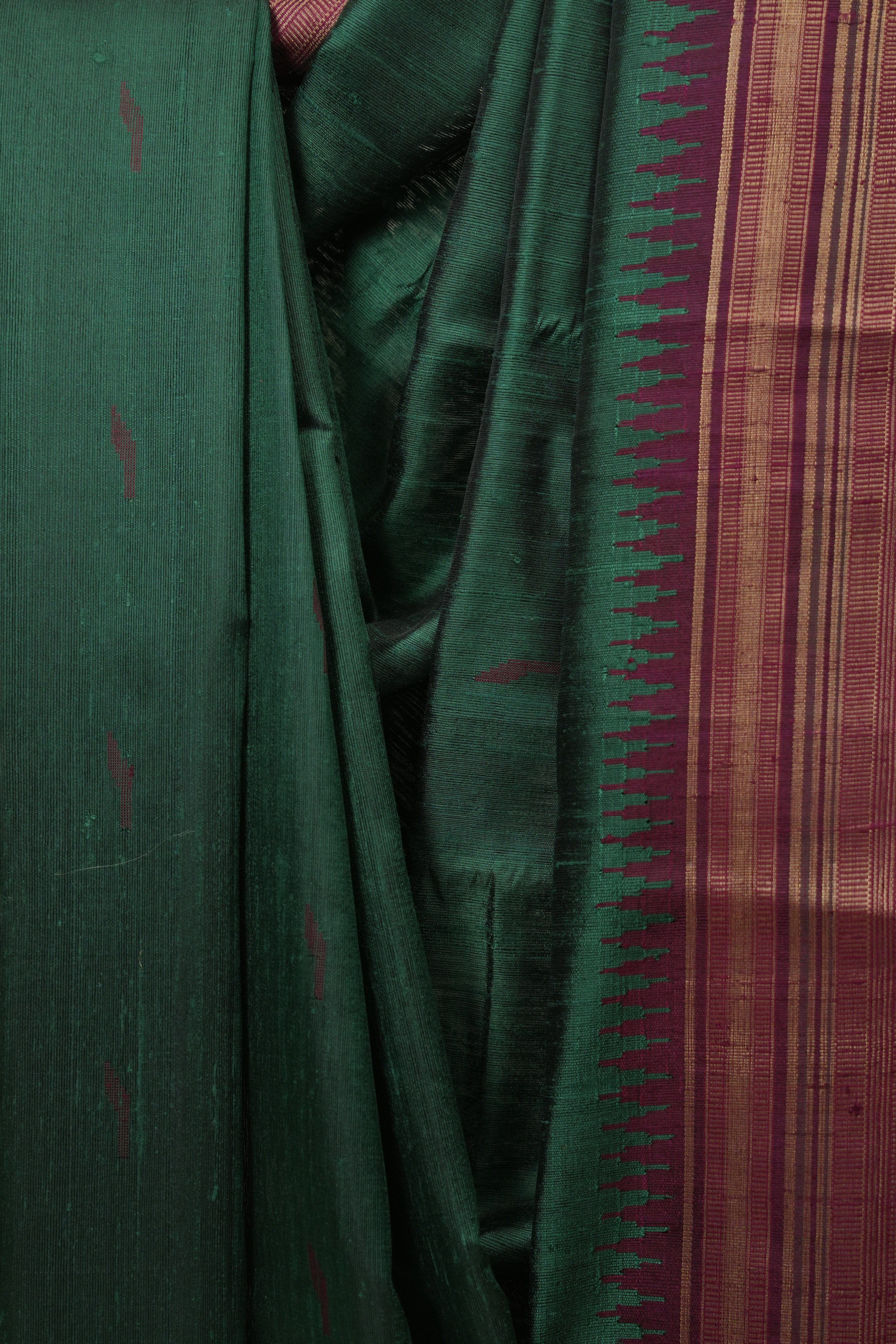 Dark Green Raw Silk Saree - SRDGRSS997
