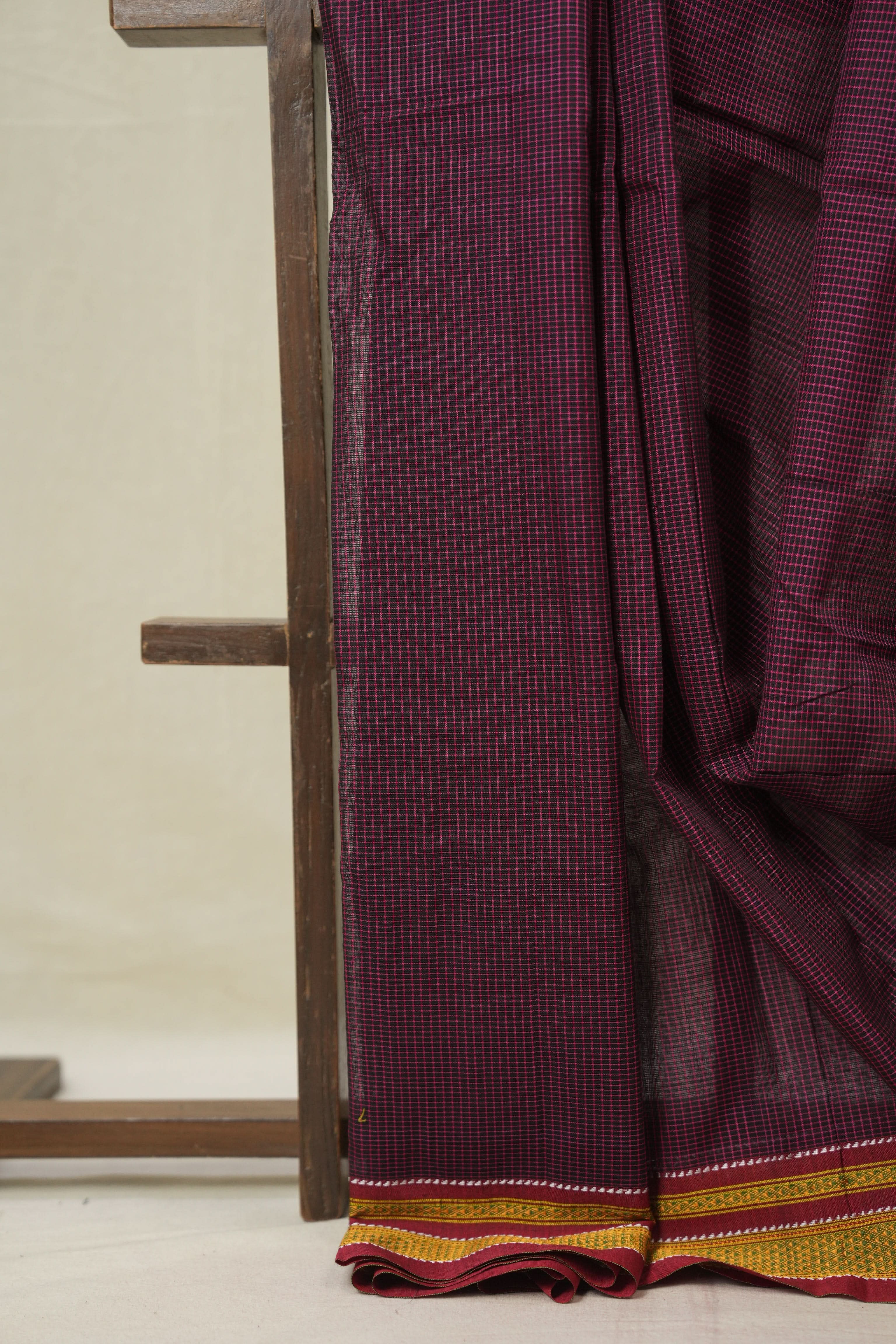 Pink Black Mixed Cotton Ilkal Saree - SRPBMCIS940