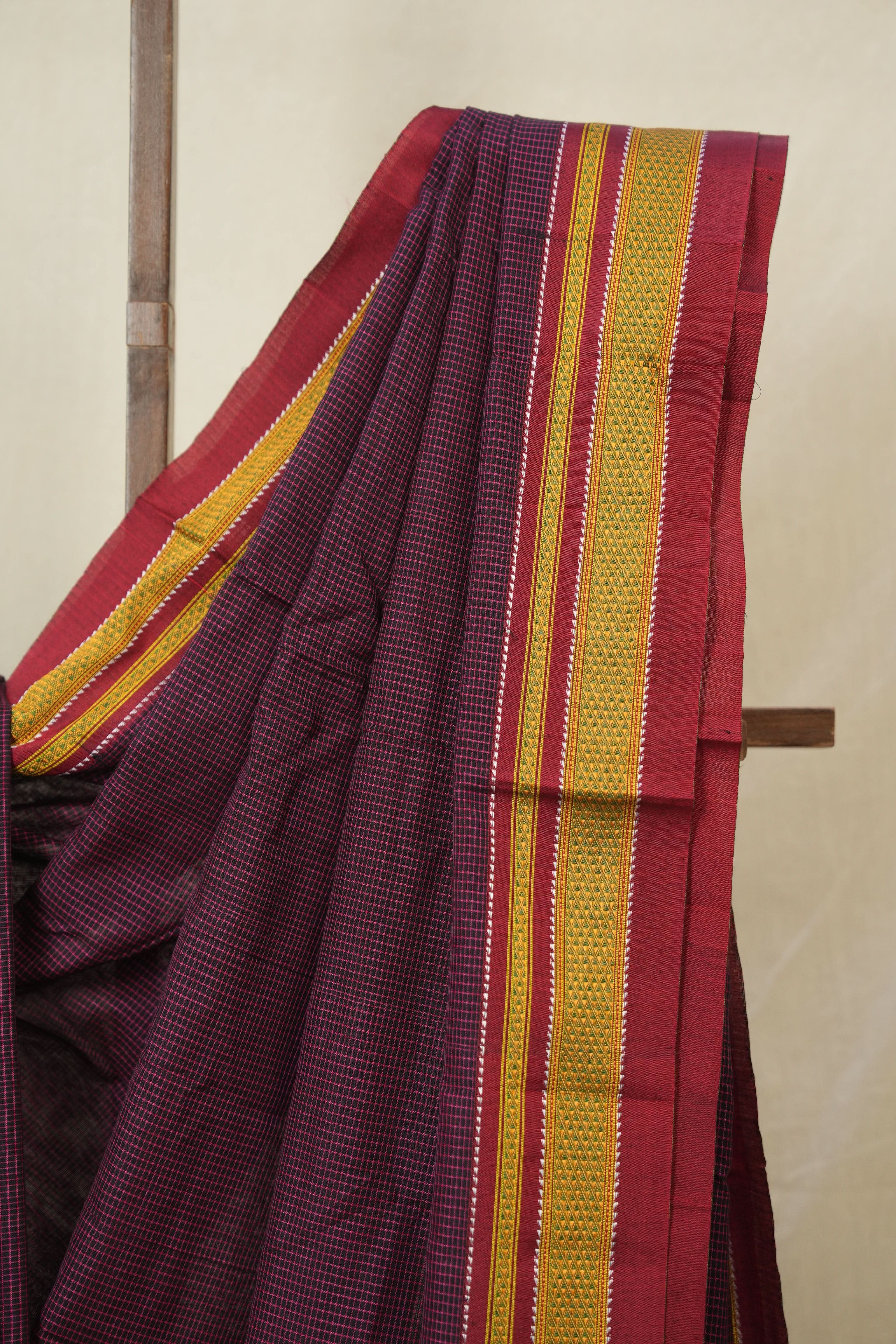 Pink Black Mixed Cotton Ilkal Saree - SRPBMCIS940
