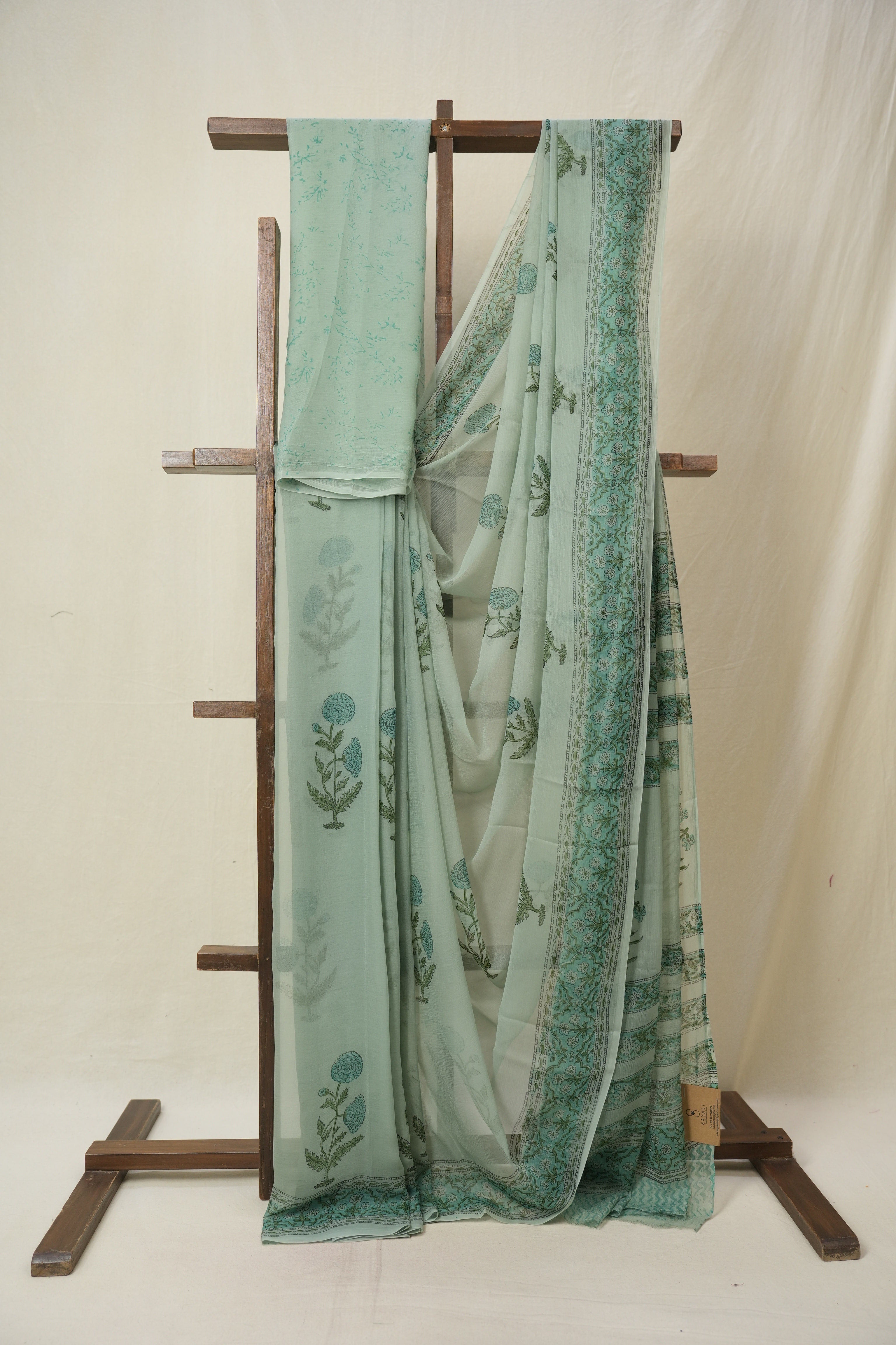 Mint Green HBP Chiffon Saree - SRMGHCS44