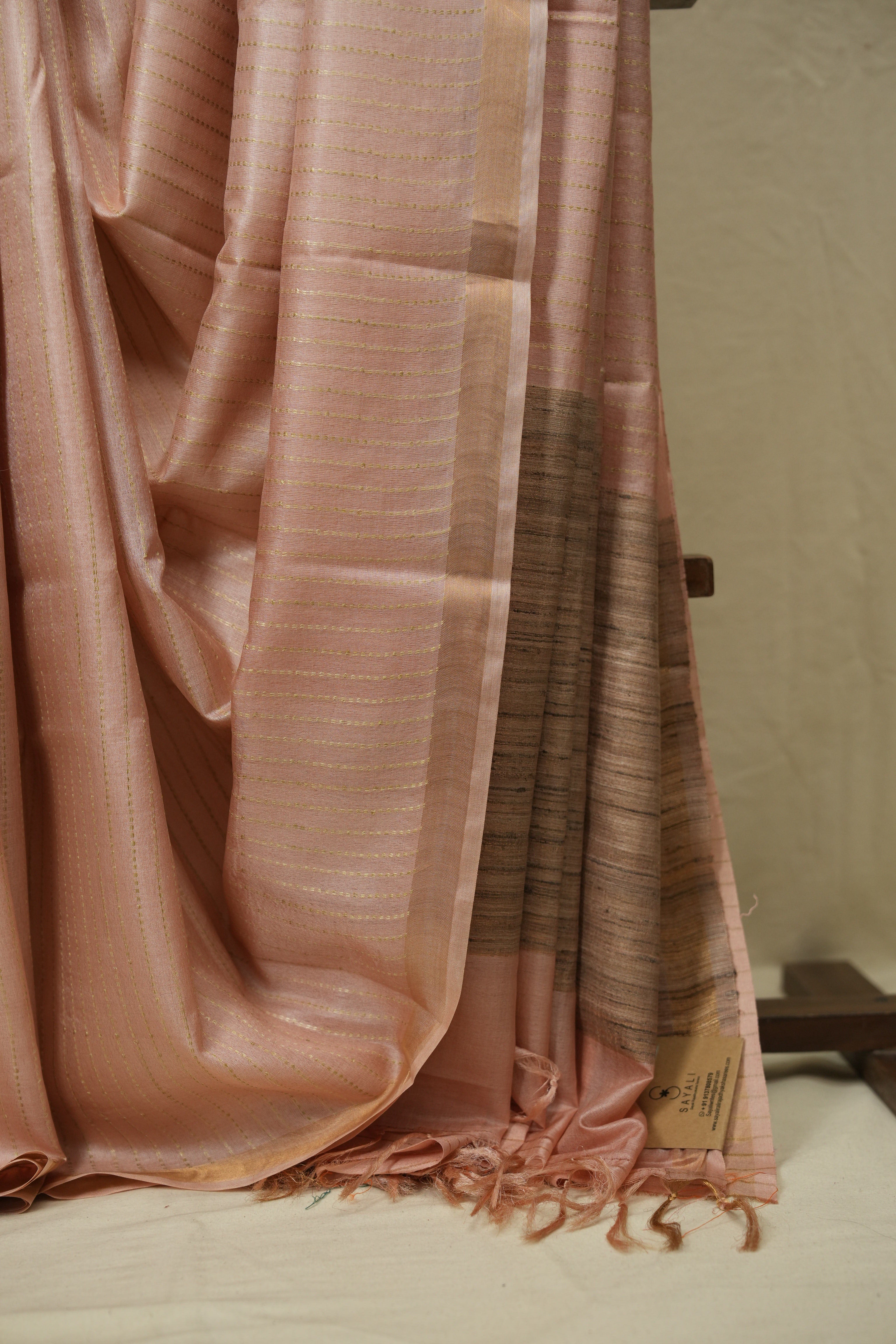 Peach Tussar Silk Saree - SRPTSS1886