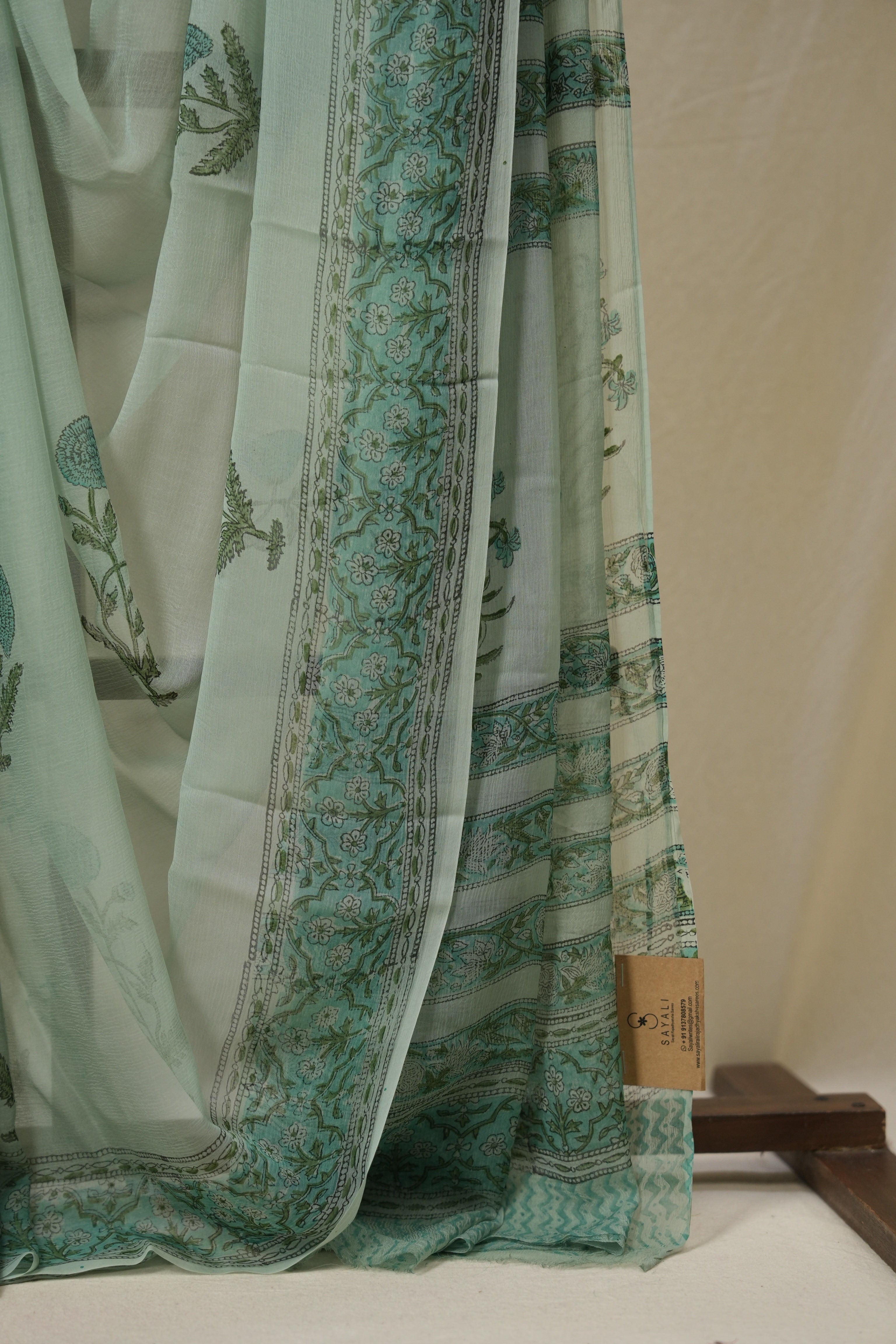 Mint Green HBP Chiffon Saree - SRMGHCS44