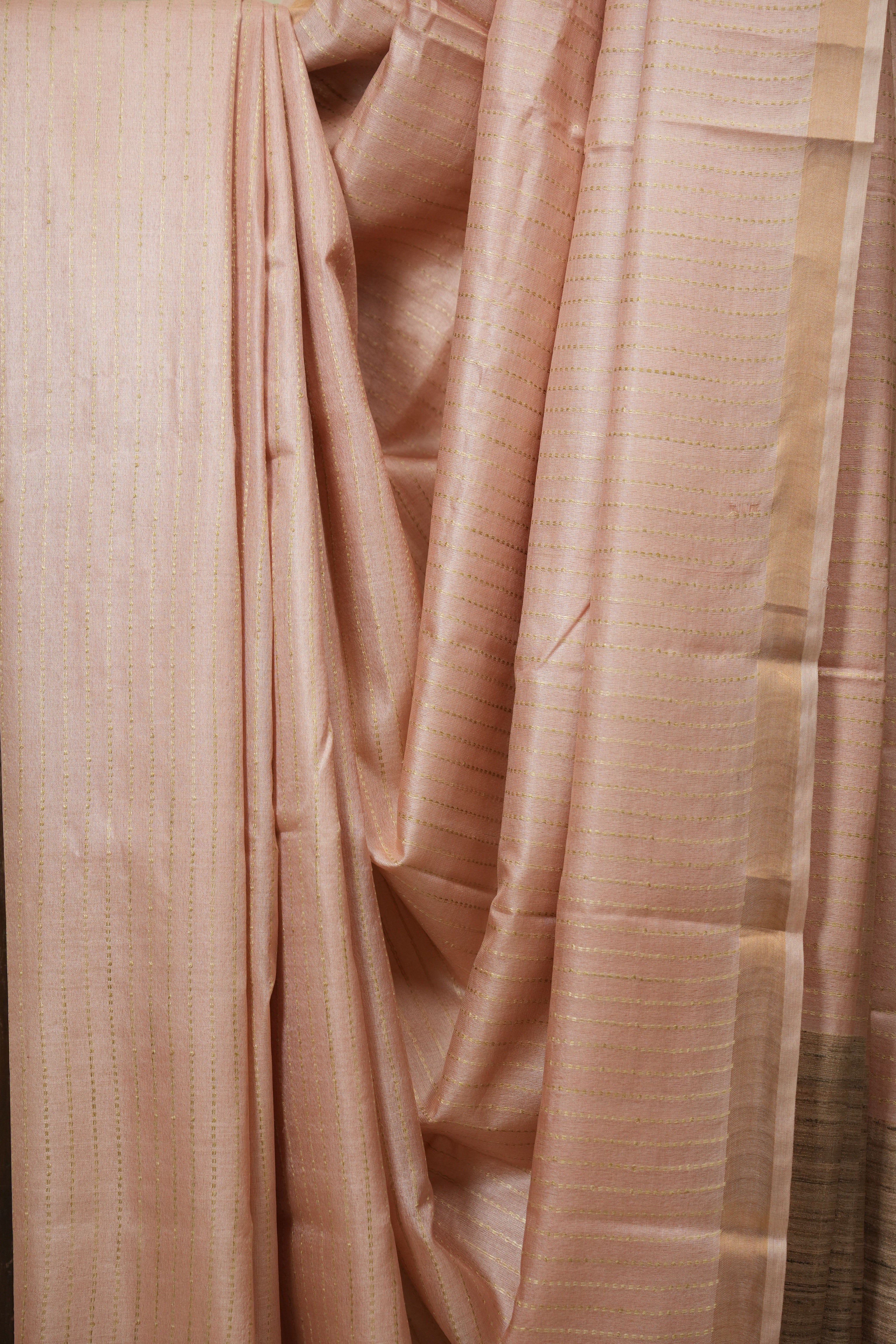 Peach Tussar Silk Saree - SRPTSS1886