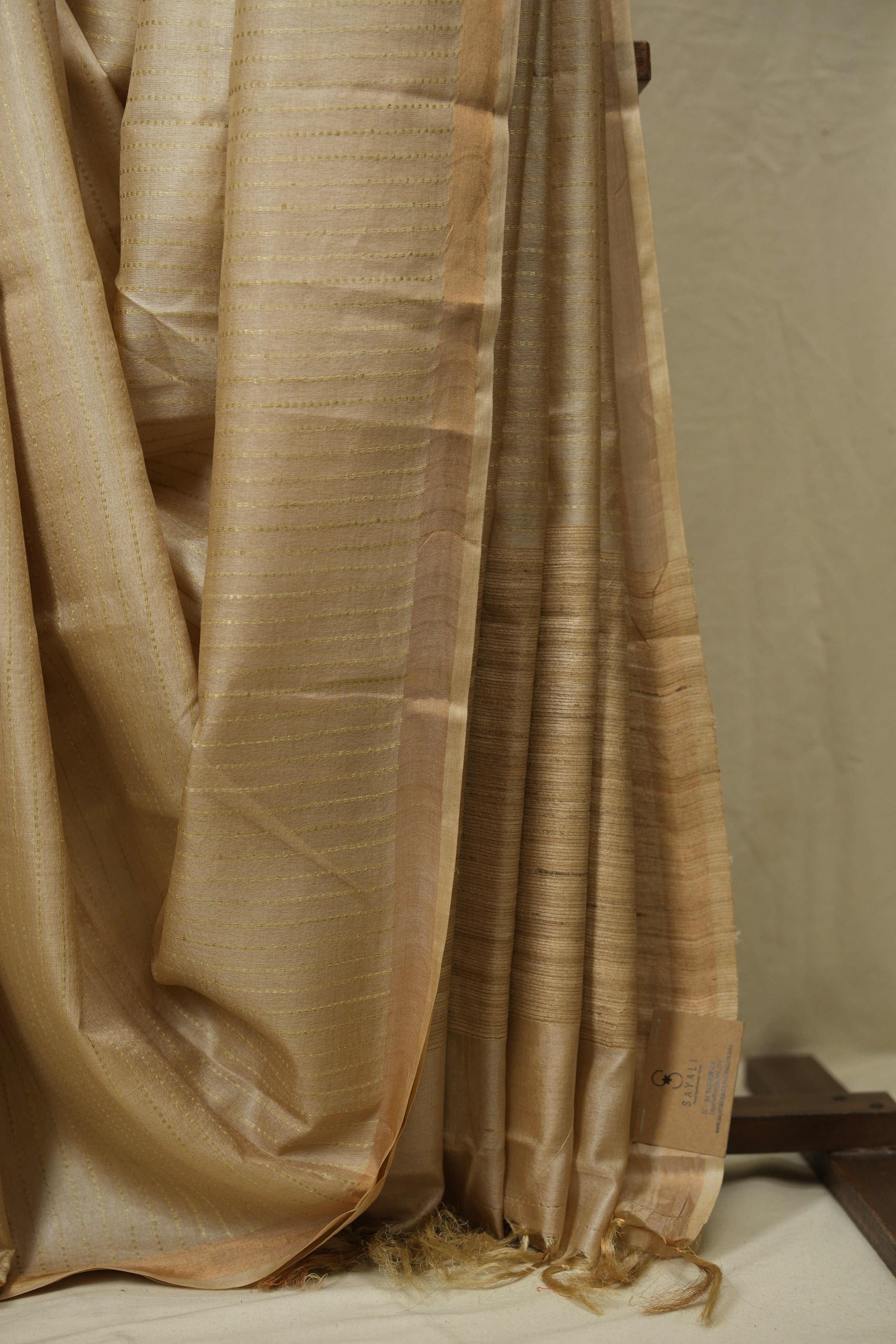 Cream Tussar Silk Saree - SRCTSS1887