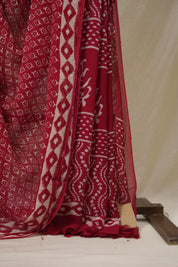 Cherry Red HBP Chiffon Saree - SRCRHCS37