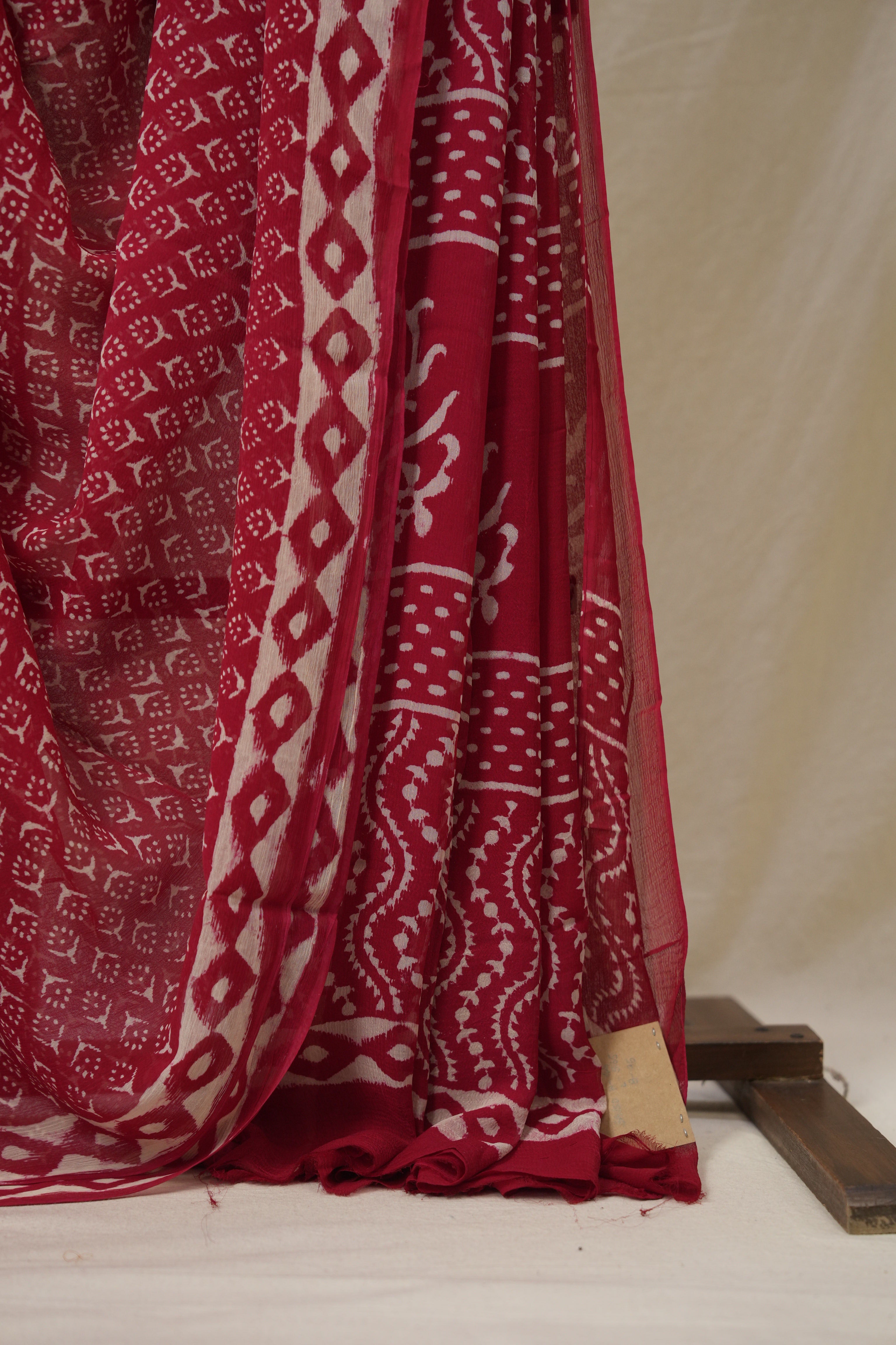 Cherry Red HBP Chiffon Saree - SRCRHCS37