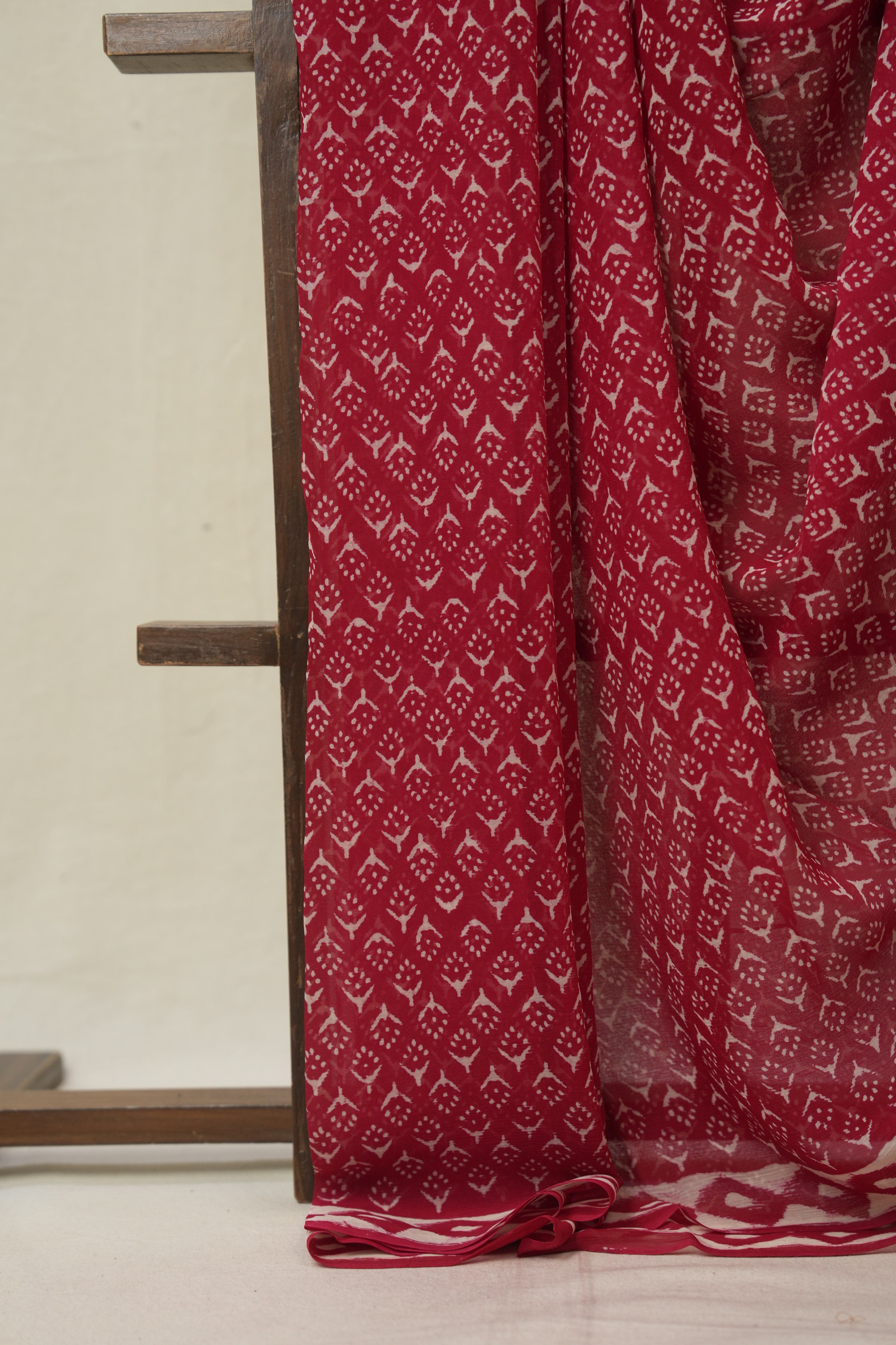 Cherry Red HBP Chiffon Saree - SRCRHCS37