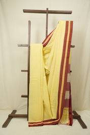 Yellow Plain Cotton Patteda Anchu Saree - SRYPAS360