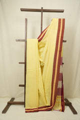 Yellow Plain Cotton Patteda Anchu Saree - SRYPAS360