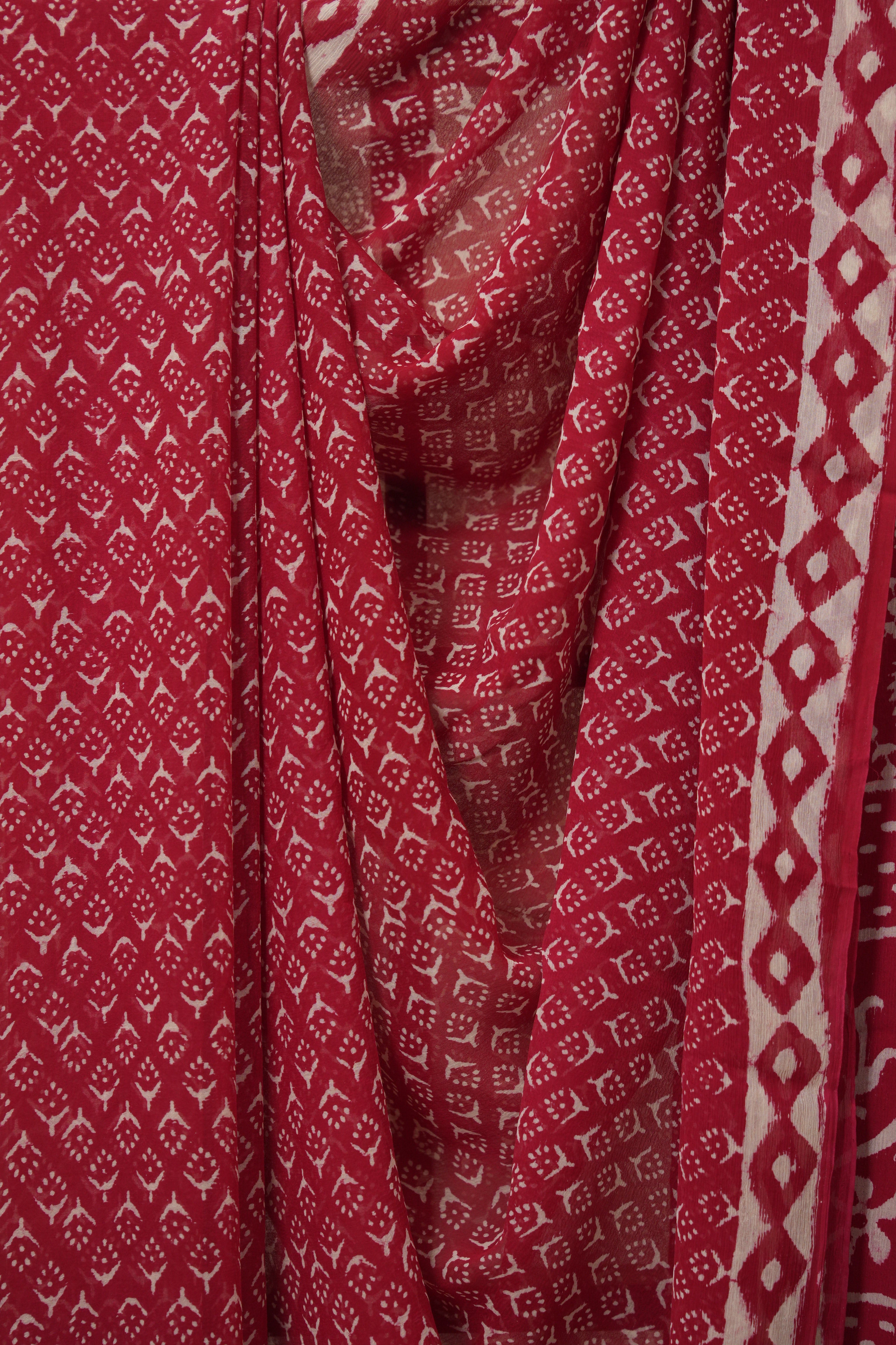 Cherry Red HBP Chiffon Saree - SRCRHCS37