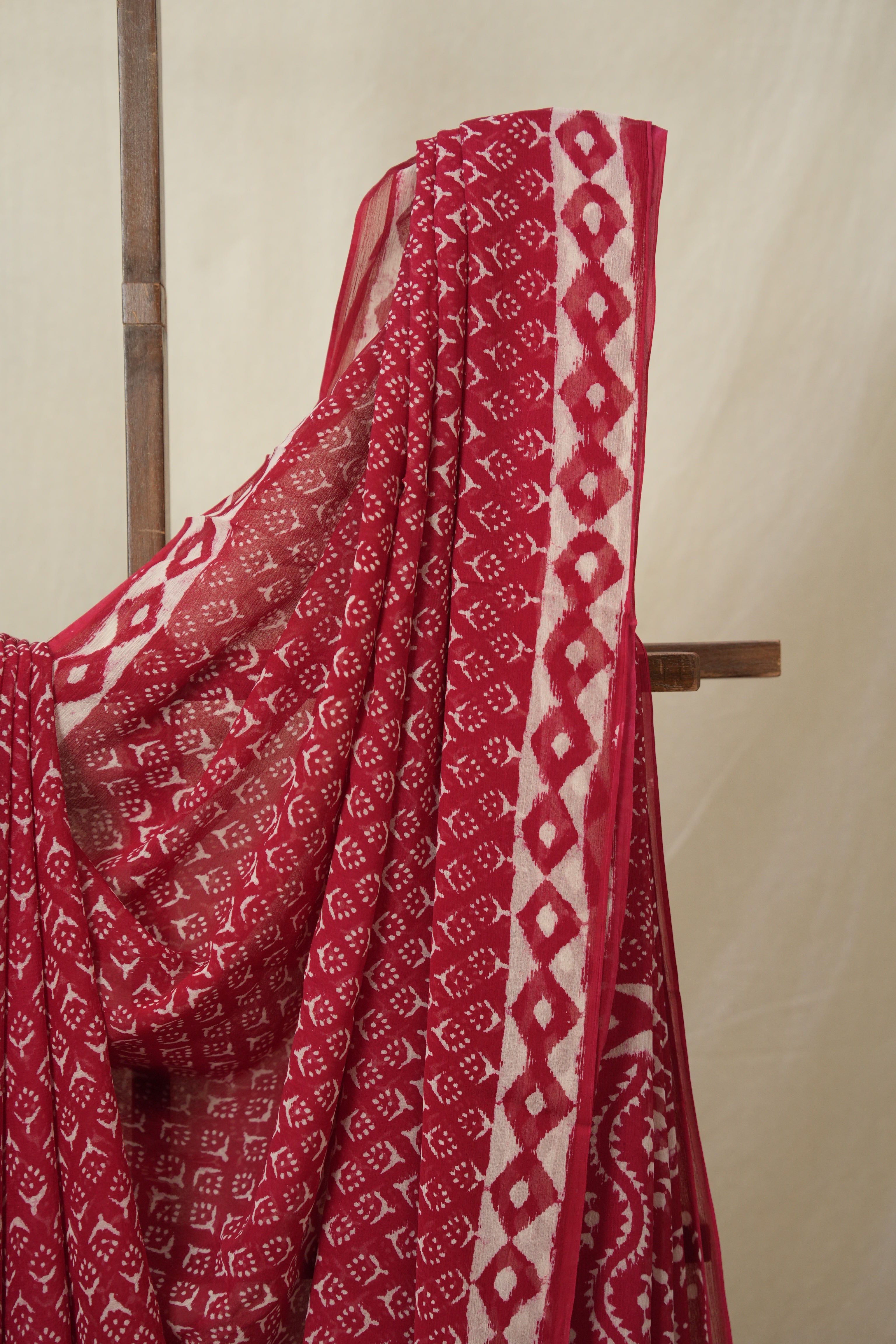 Cherry Red HBP Chiffon Saree - SRCRHCS37