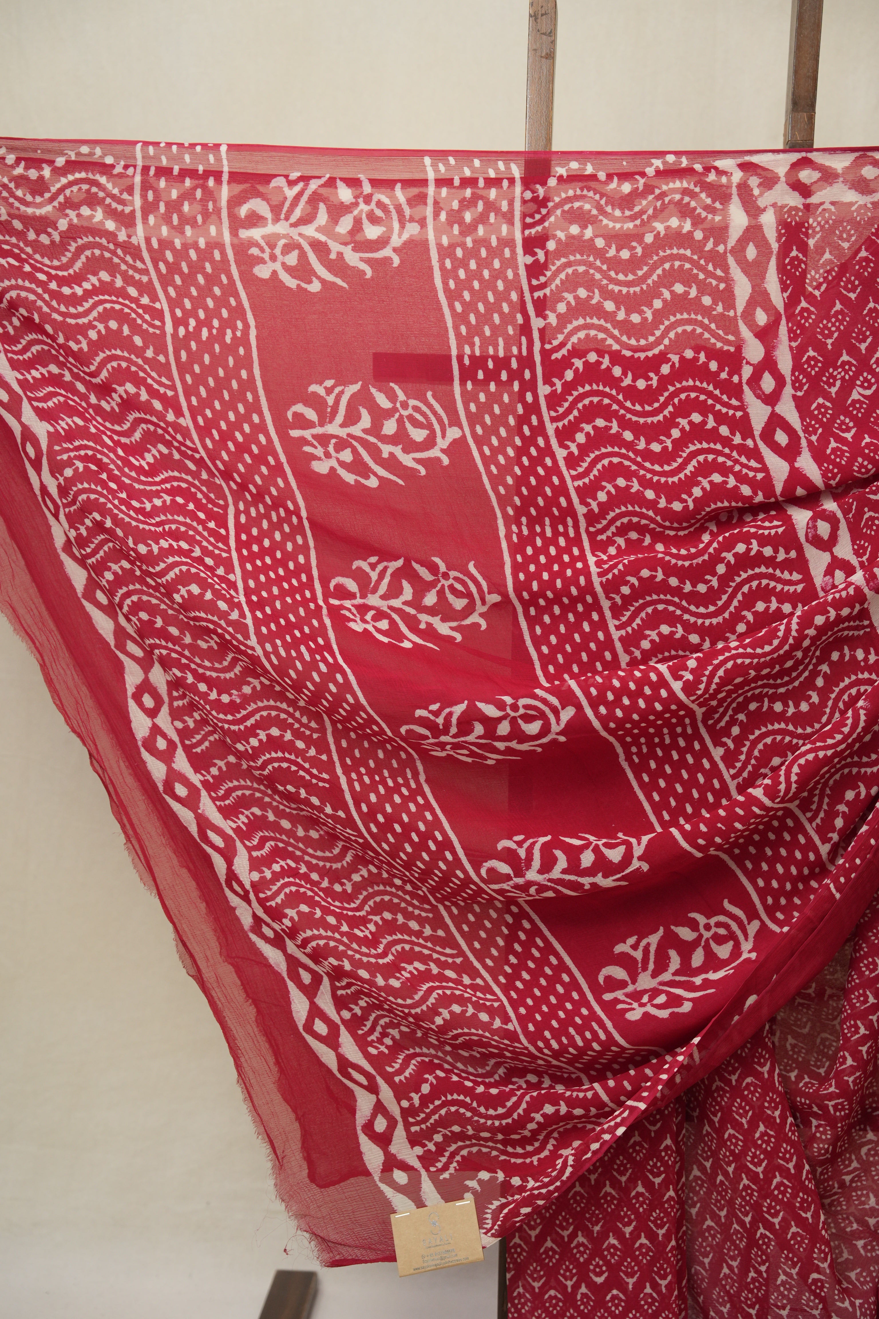 Cherry Red HBP Chiffon Saree - SRCRHCS37