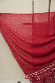 Cherry Red HBP Chiffon Saree - SRCRHCS37