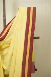 Yellow Plain Cotton Patteda Anchu Saree - SRYPAS360