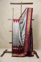 Grey Magenta Pochampalli Silk Ikat Saree - SRGMPSIS256