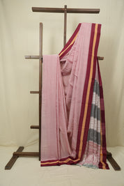 Pink Plain Cotton Patteda Anchu Saree - SRPPAS359