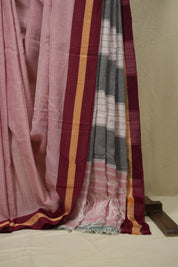Pink Plain Cotton Patteda Anchu Saree - SRPPAS359