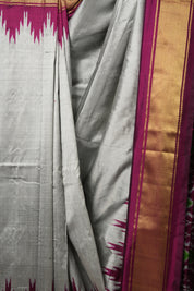 Grey Magenta Pochampalli Silk Ikat Saree - SRGMPSIS256