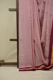 Pink Plain Cotton Patteda Anchu Saree - SRPPAS359