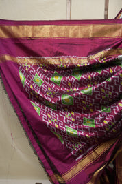 Grey Magenta Pochampalli Silk Ikat Saree - SRGMPSIS256