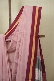 Pink Plain Cotton Patteda Anchu Saree - SRPPAS359