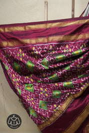 Grey Magenta Pochampalli Silk Ikat Saree - SRGMPSIS256