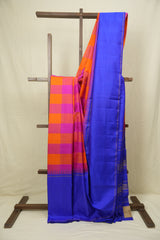 Orange Pink Checkered Kanjivaram Silk Saree - SROPCKSS1078