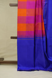 Orange Pink Checkered Kanjivaram Silk Saree - SROPCKSS1078