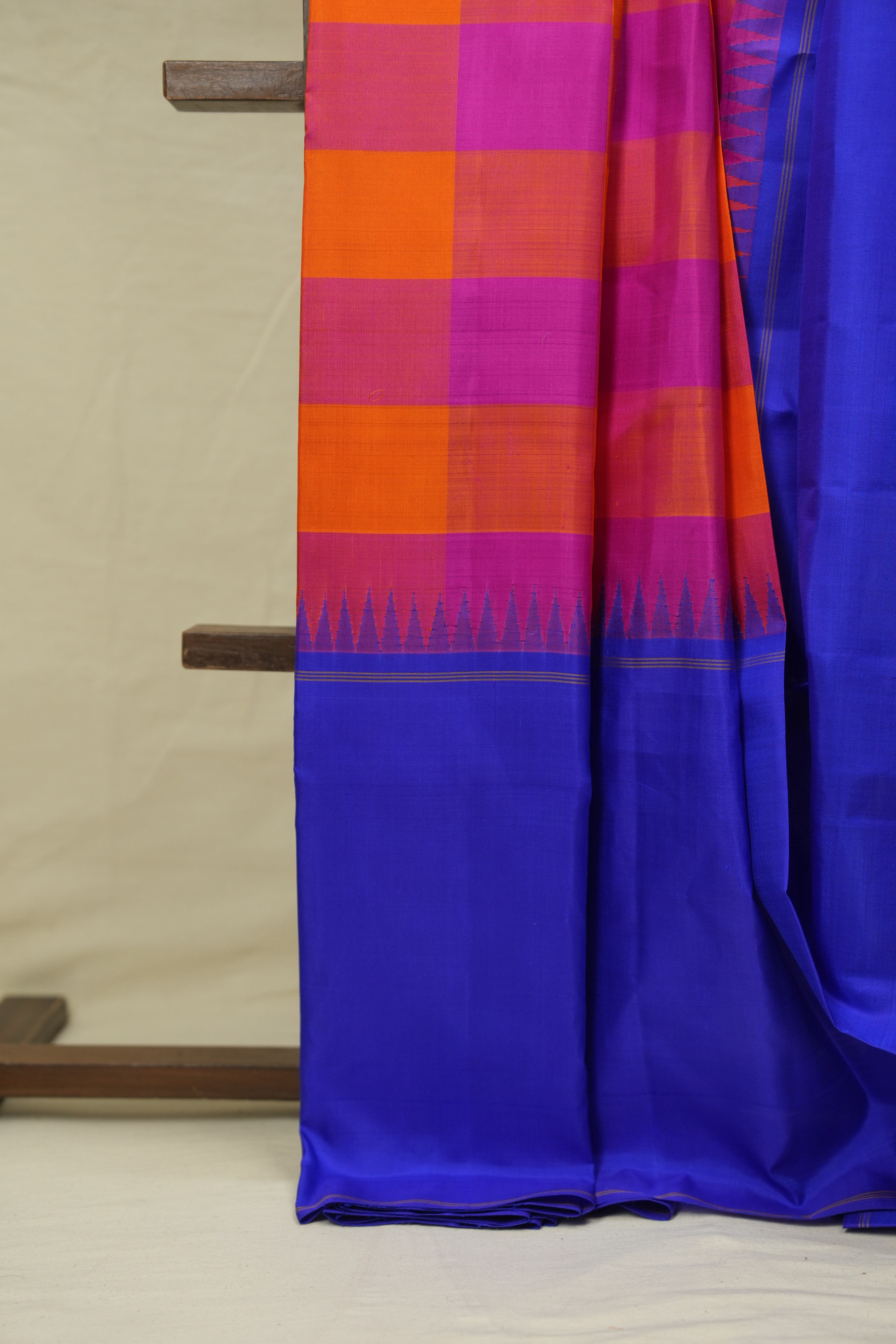 Orange Pink Checkered Kanjivaram Silk Saree - SROPCKSS1078
