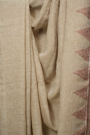 Cream Sequins Linen Saree With Red Tassels - SRCSLS514