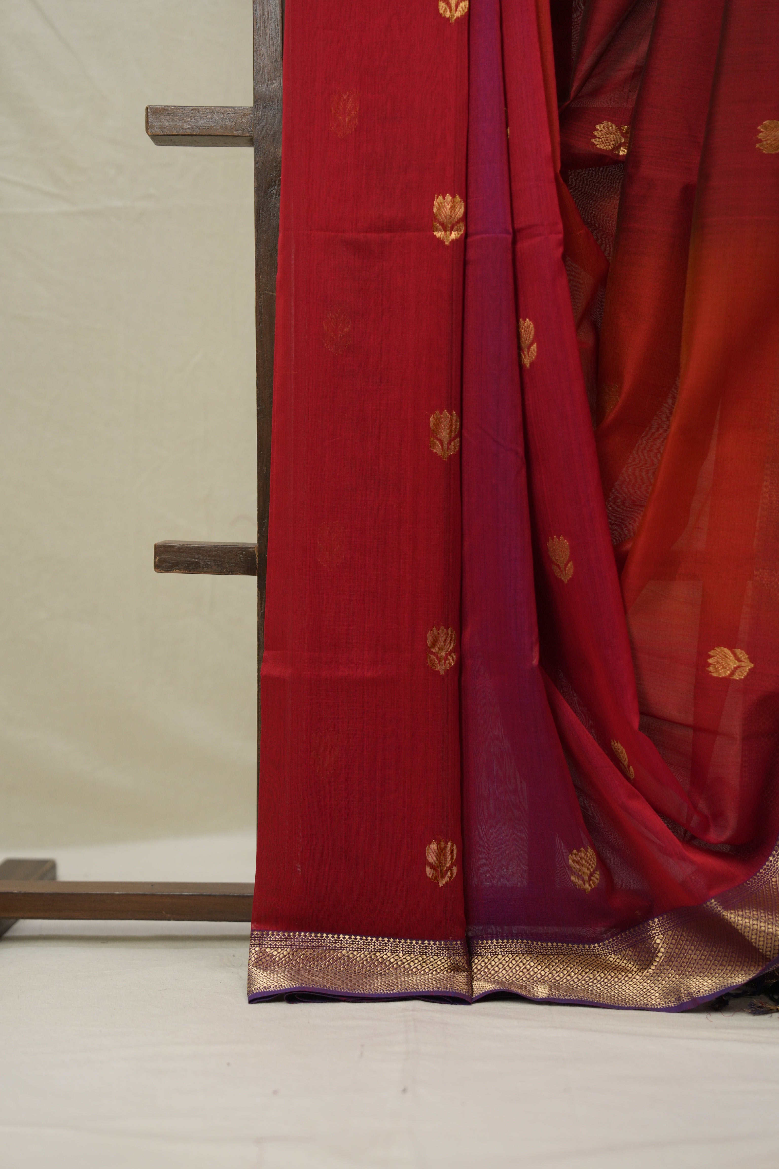 Maroon Orange Maheshwari Saree - SRMOMS1014