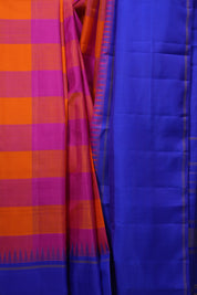 Orange Pink Checkered Kanjivaram Silk Saree - SROPCKSS1078