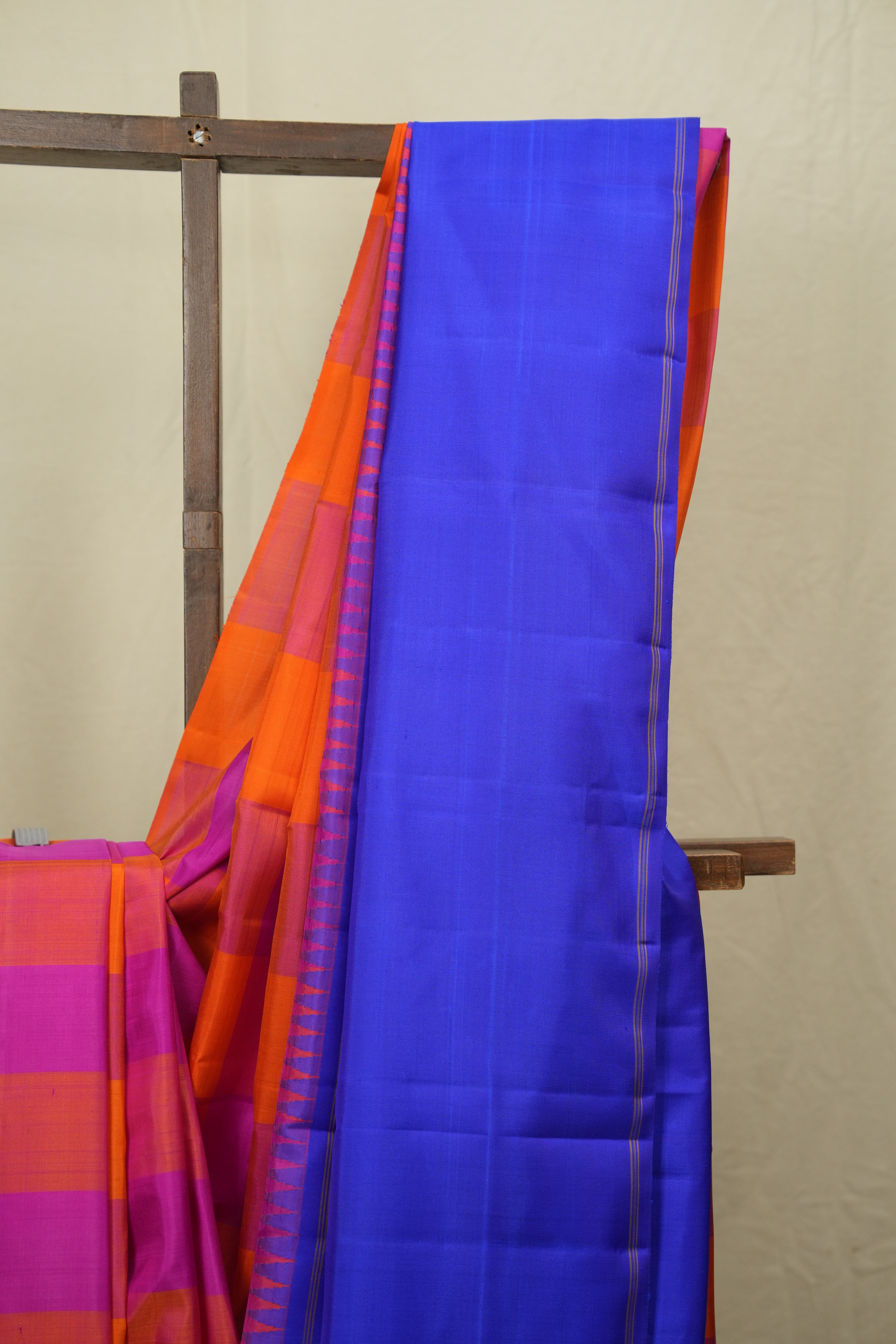 Orange Pink Checkered Kanjivaram Silk Saree - SROPCKSS1078