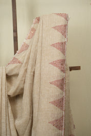 Cream Sequins Linen Saree With Red Tassels - SRCSLS514