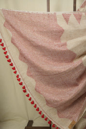 Cream Sequins Linen Saree With Red Tassels - SRCSLS514