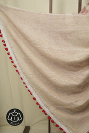 Cream Sequins Linen Saree With Red Tassels - SRCSLS514