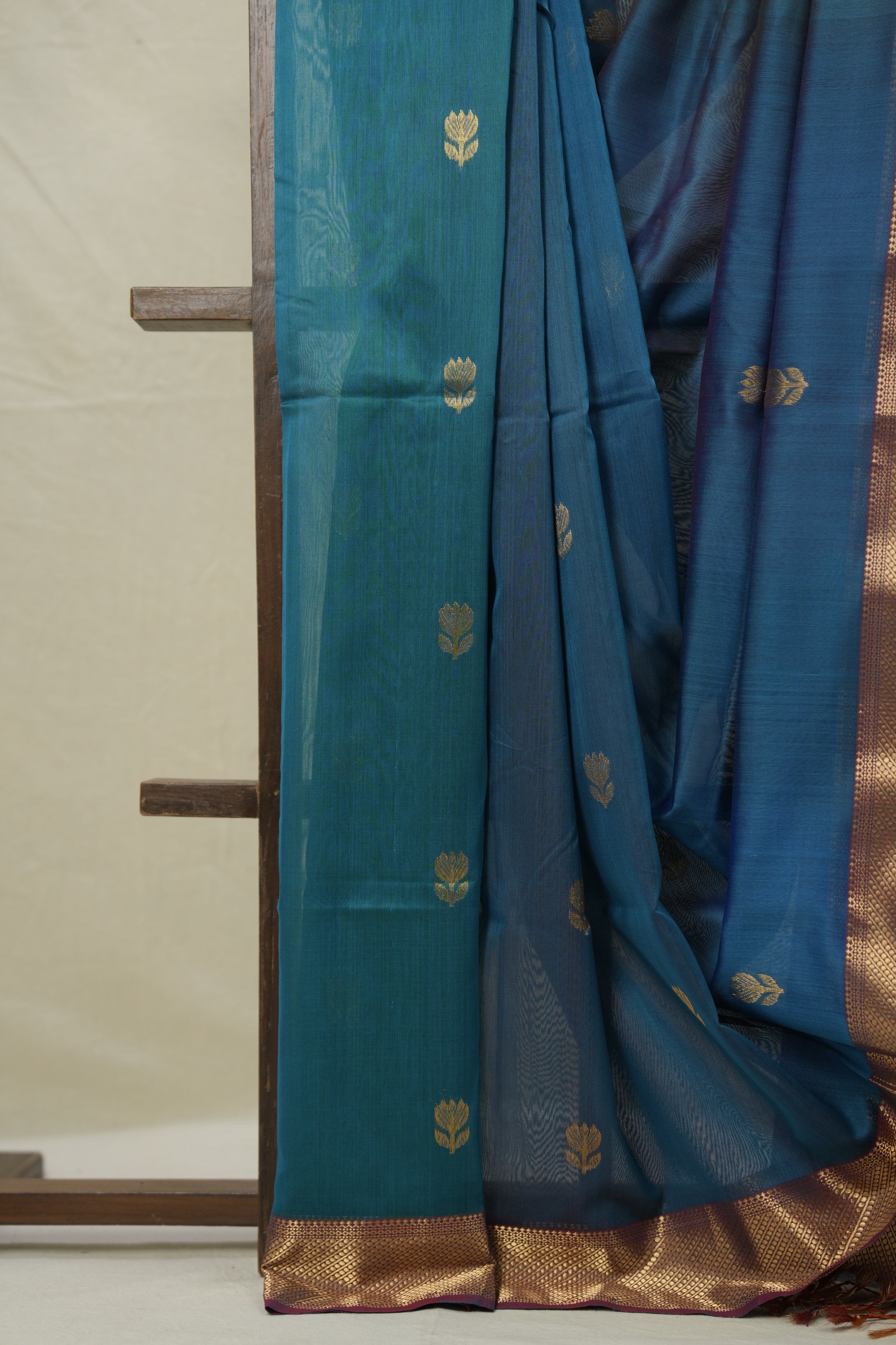 Teal Blue Maheshwari Saree - SRTBMS1015
